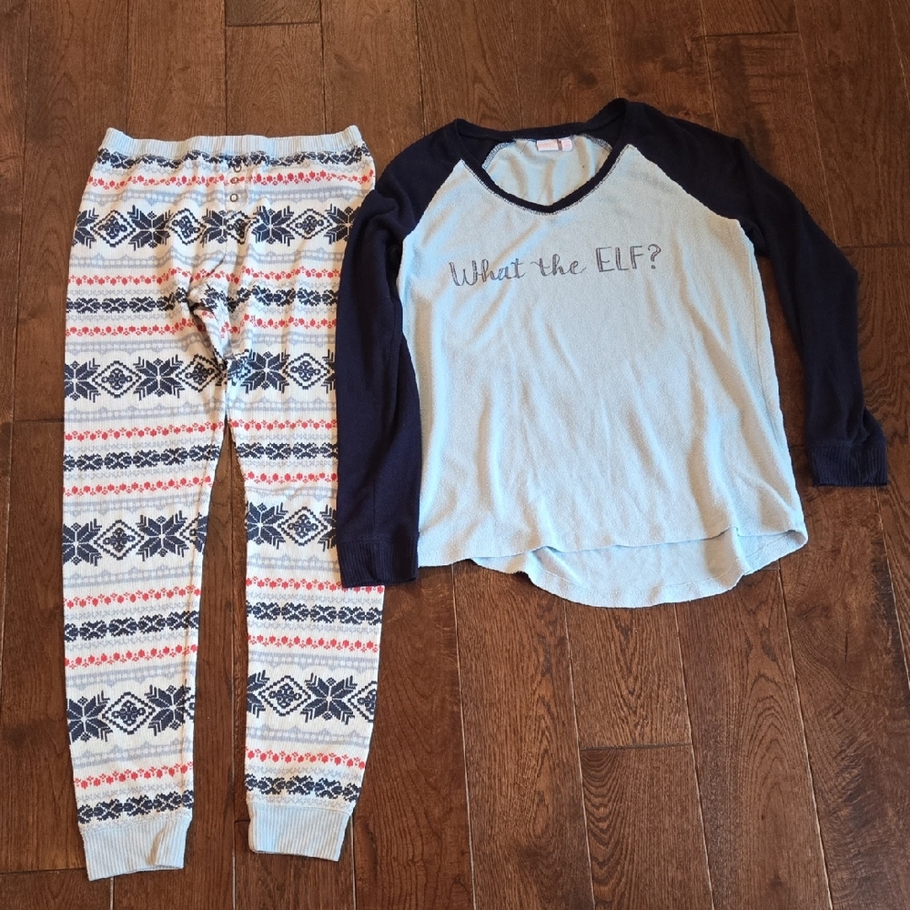 Make + Model Womens Pajamas - Light Blue and Navy Fair Isle Pants Fleece Top
